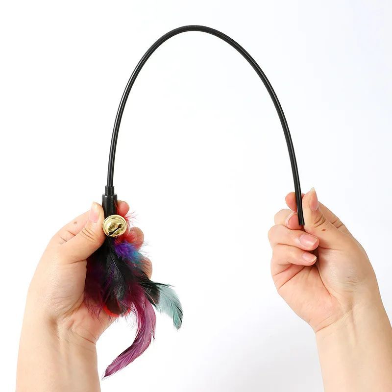 Rainbow Color Feather Toys Funny Cat Stick Plush Feathers with Bells Teaser S...