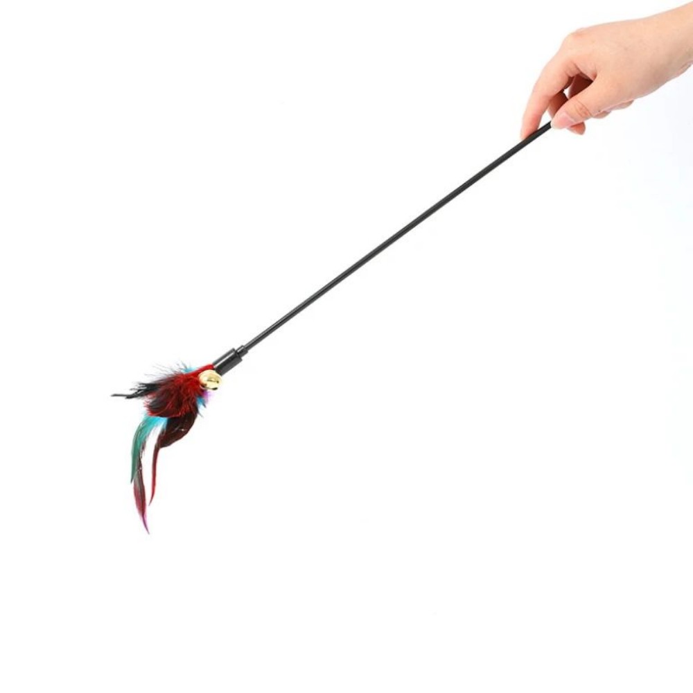 Rainbow Color Feather Toys Funny Cat Stick Plush Feathers with Bells Teaser S...